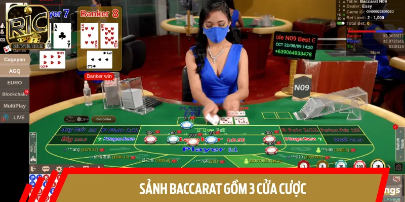 Sảnh Baccarat gồm 3 cửa cược