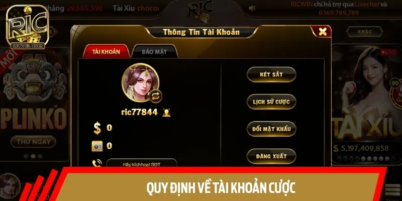 Điều khoản dịch vụ liên quan đến tài khoản cá cược của hội viên