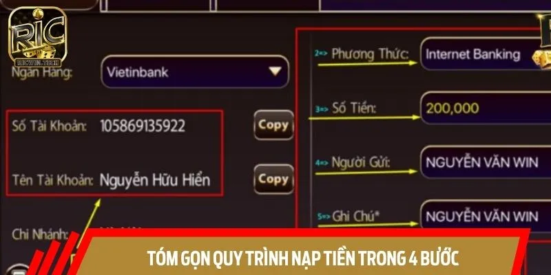 Thực hiện nạp tiền theo hướng dẫn